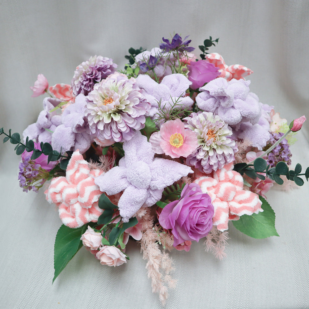 Towel Flower Table Arrangement - Pink Purple Dahlia