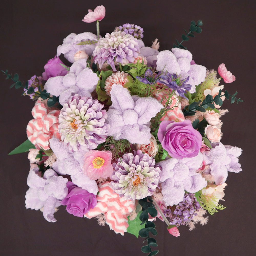 Towel Flower Table Arrangement - Pink Purple Dahlia