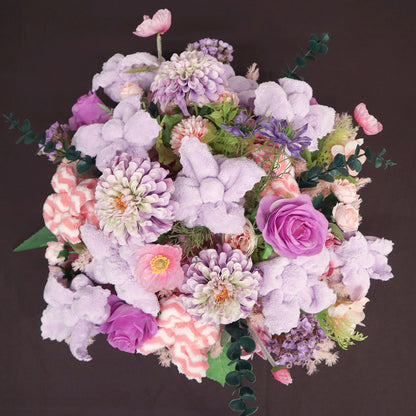 Towel Flower Table Arrangement - Pink Purple Dahlia